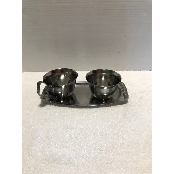 Vintage Creamer And  Sugar Bowl Set With Stainless Tray - Picture 11 of 11